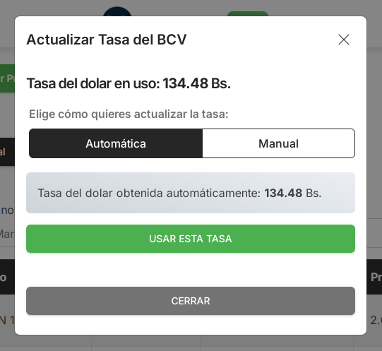 Actualizar la tasa de cambio del BCV